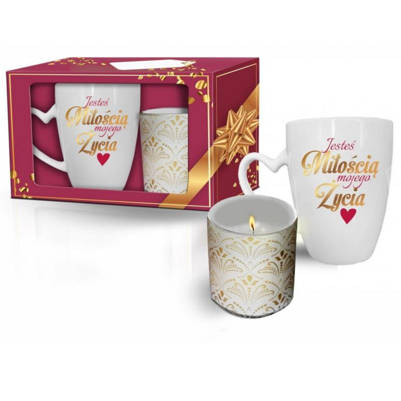 Kubek ceramiczny 350ml +świeczka Walentynki Jesteś miłością mojego życia